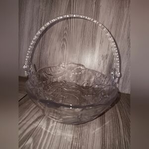 MIKASA Crystal SEASON'S HOLLY Serving Basket Dish  with Lucite removable handle.